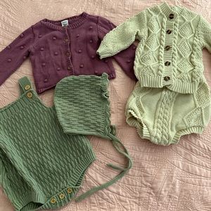 Bundle of knitted baby girl clothes. Read the description